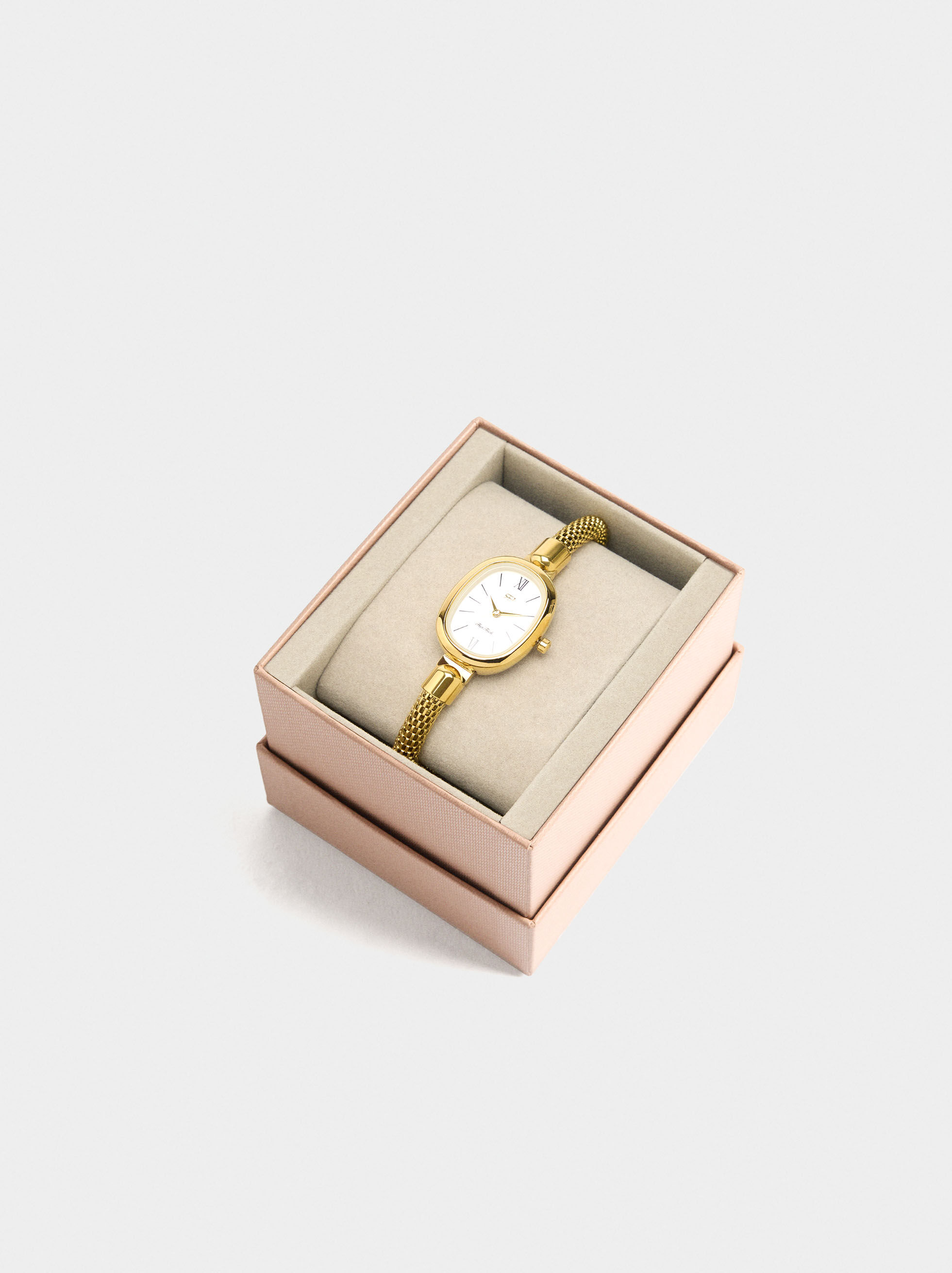Reloj con pulsera tubular de malla de acero inoxidable