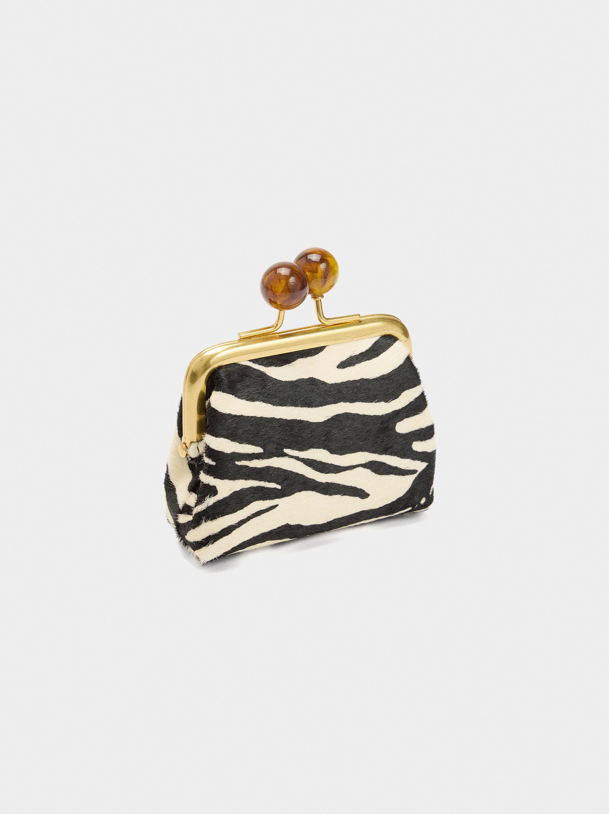 Bolso para monedas de piel con pelo y estampado animal