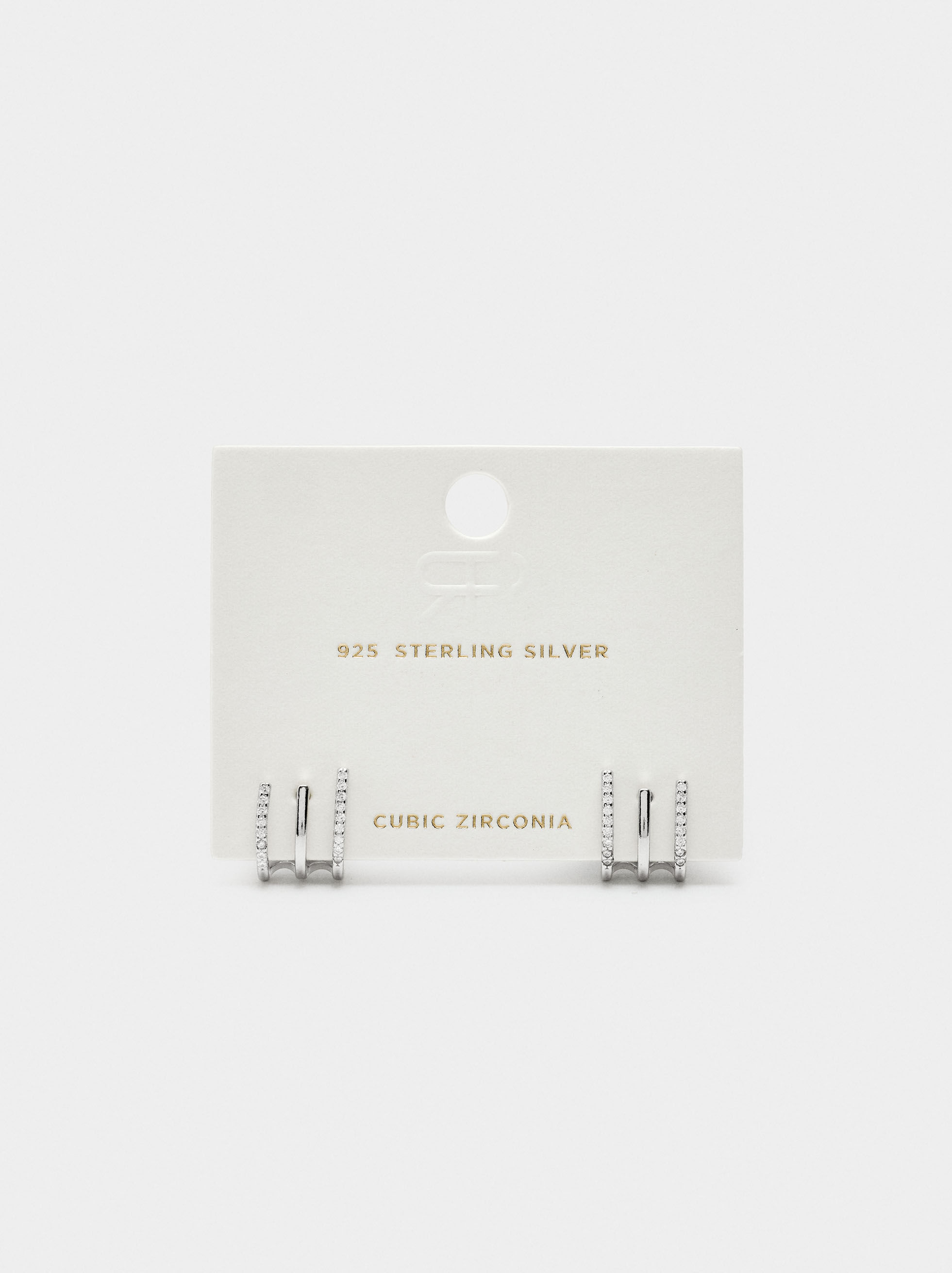 Pendientes de efecto triple zirconias - plata de ley 925