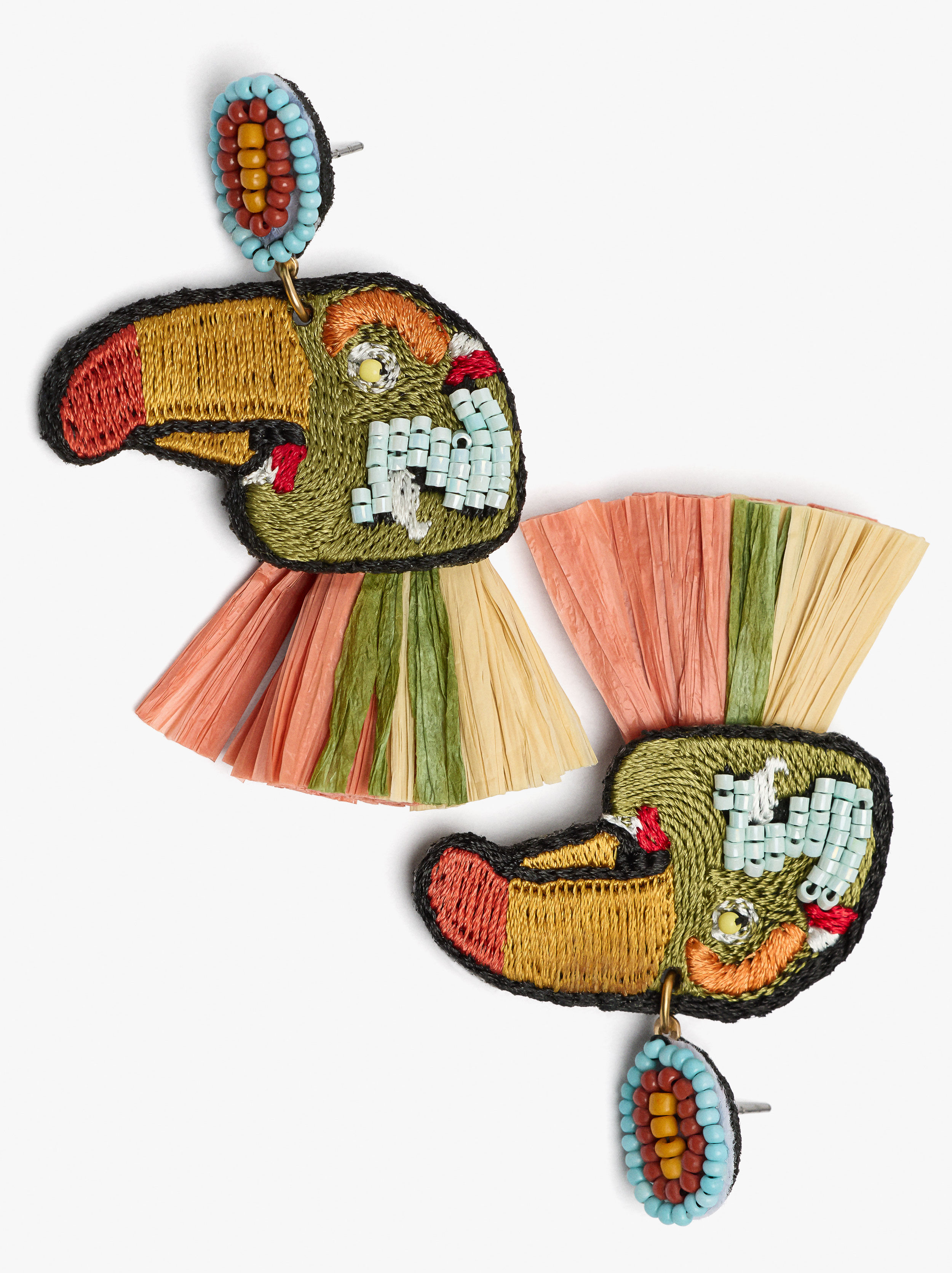 Aretes maxi pájaro con rafia